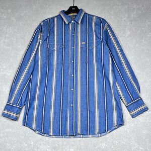 Justin Shirt Men’s Large Blue Striped Pearl Snap Western Workwear Long Sleeve